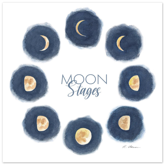 Moon Stages Poster Print - Watercolor