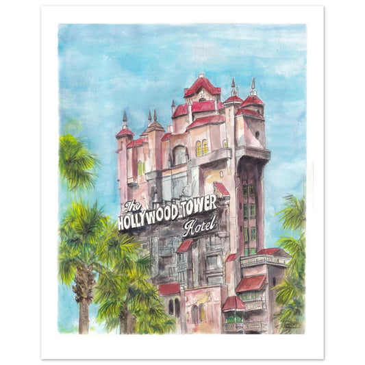 Hollywood Tower of Terror Watercolor Print