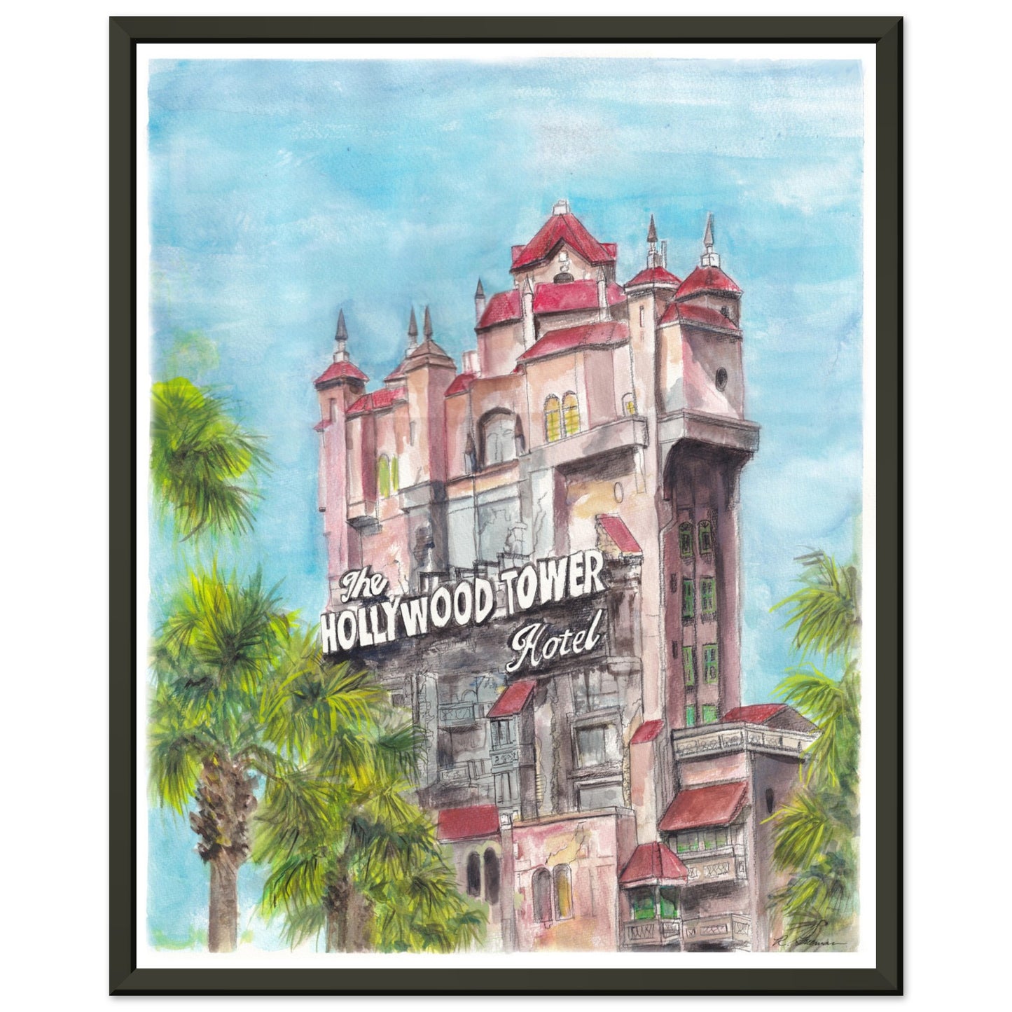 Hollywood Tower of Terror  - Black Metal Framed Print 16" x 20"