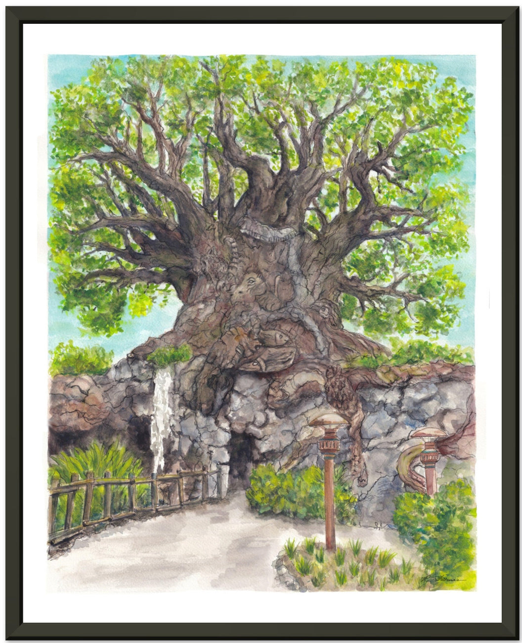 Tree of Life Watercolor  - Black Metal Framed Print 16" x 20"