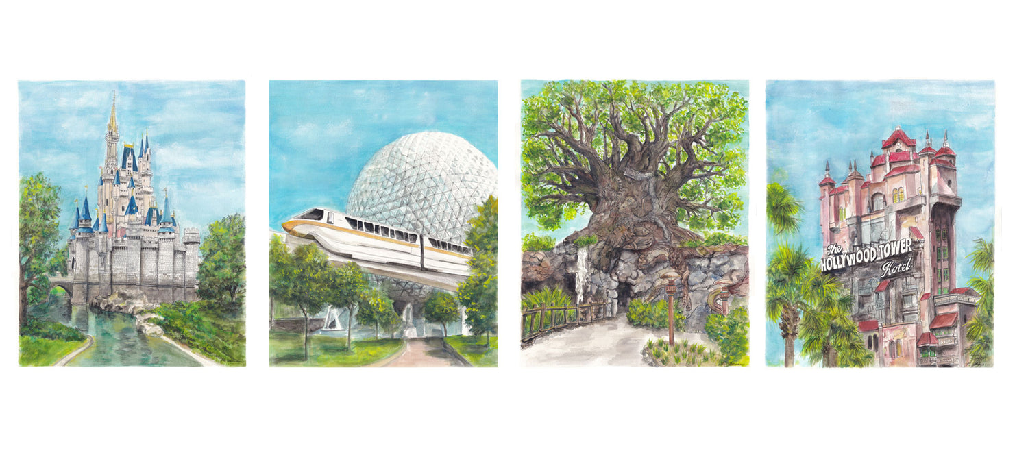 Disney World Park Watercolor Paintings