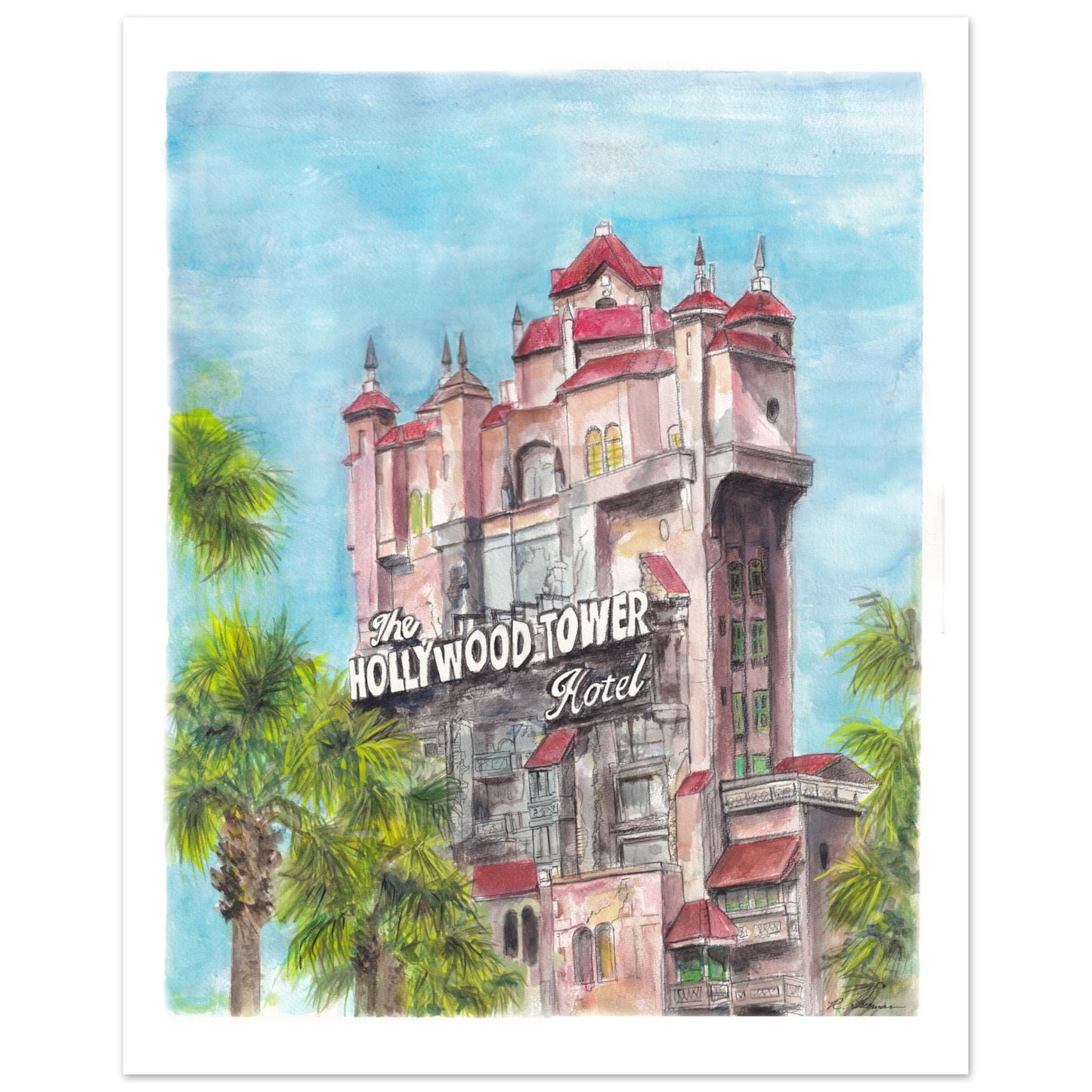 Hollywood Tower of Terror Watercolor Print