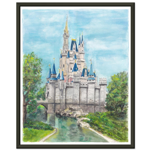 Cinderella Castle Watercolor   - Black Metal Framed Print 16" x 20"