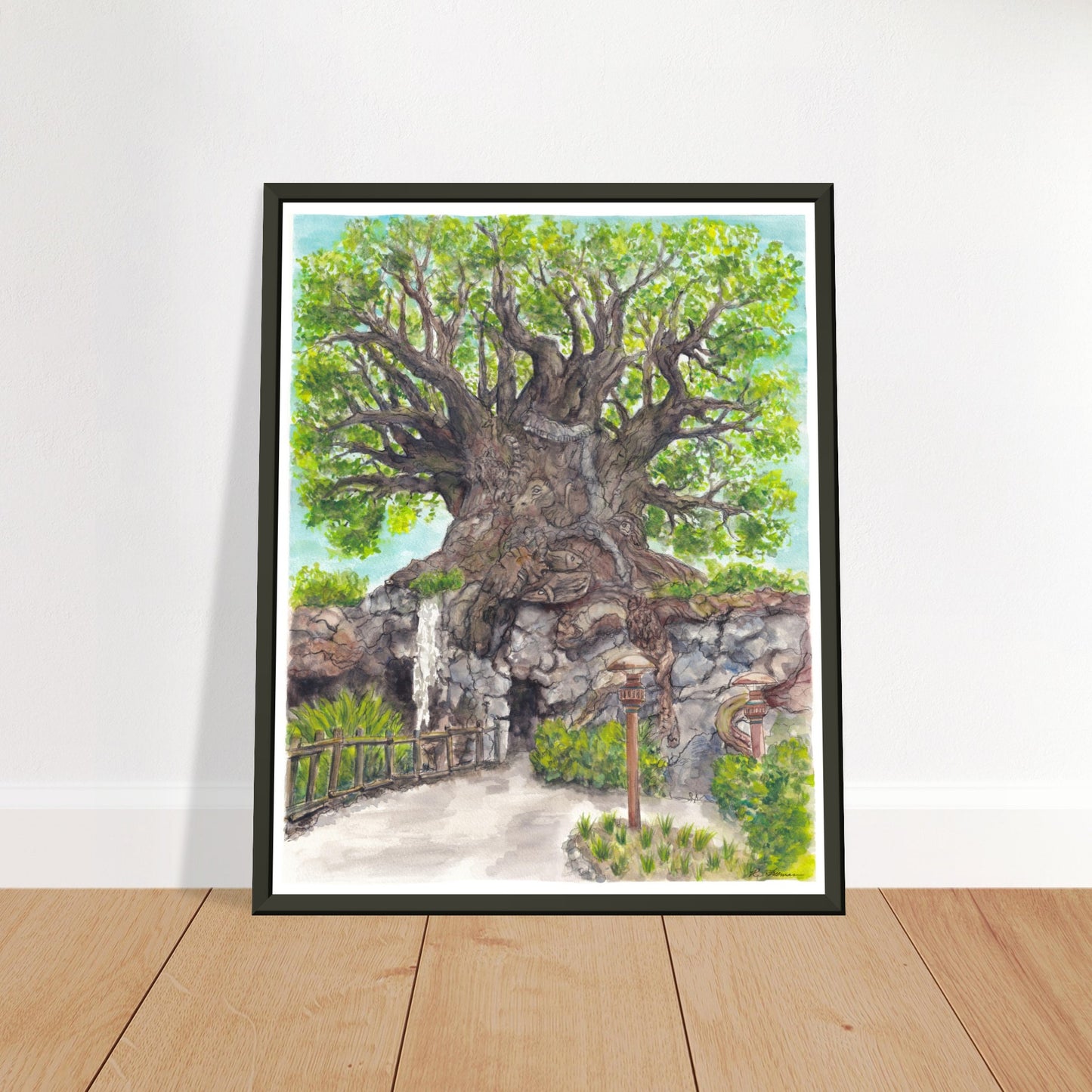 Tree of Life Watercolor  - Black Metal Framed Print 16" x 20"