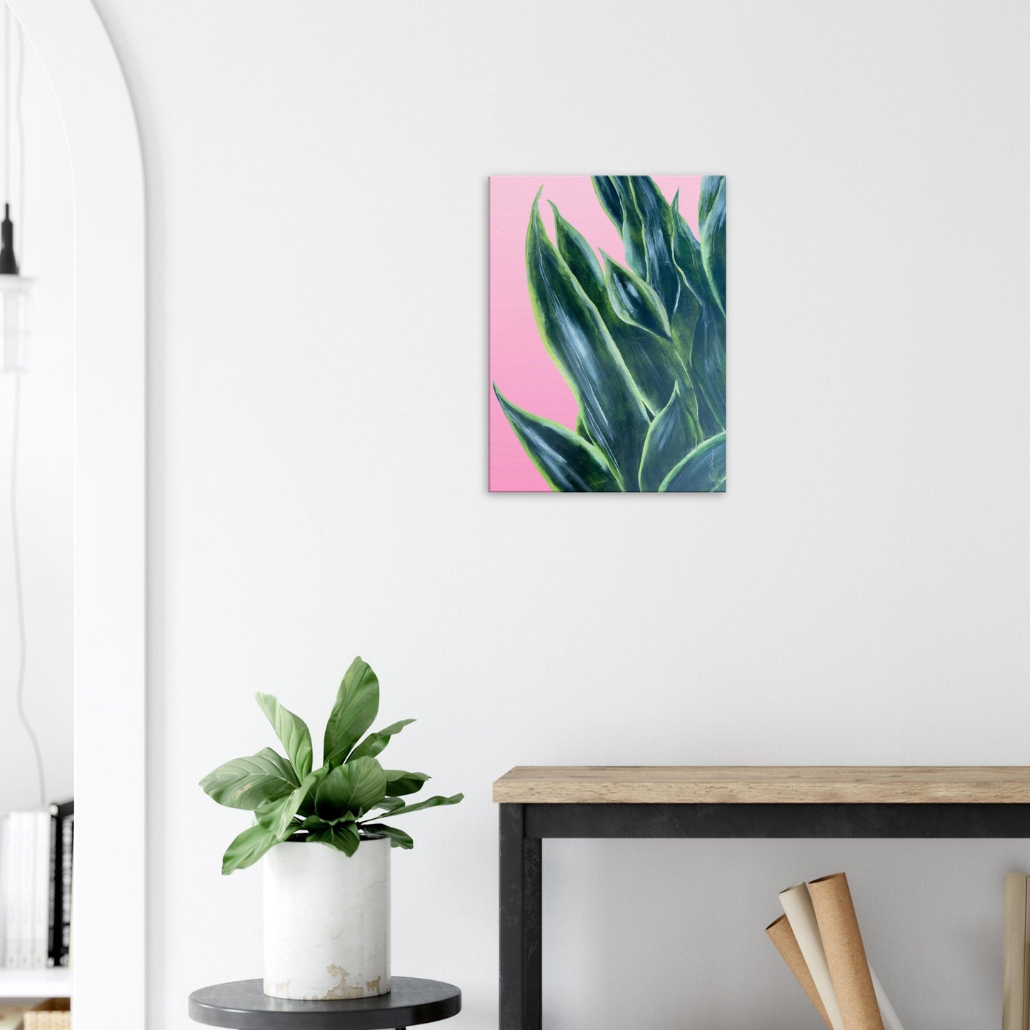 Snake Plant on Ombre Pink Background - Canvas Print