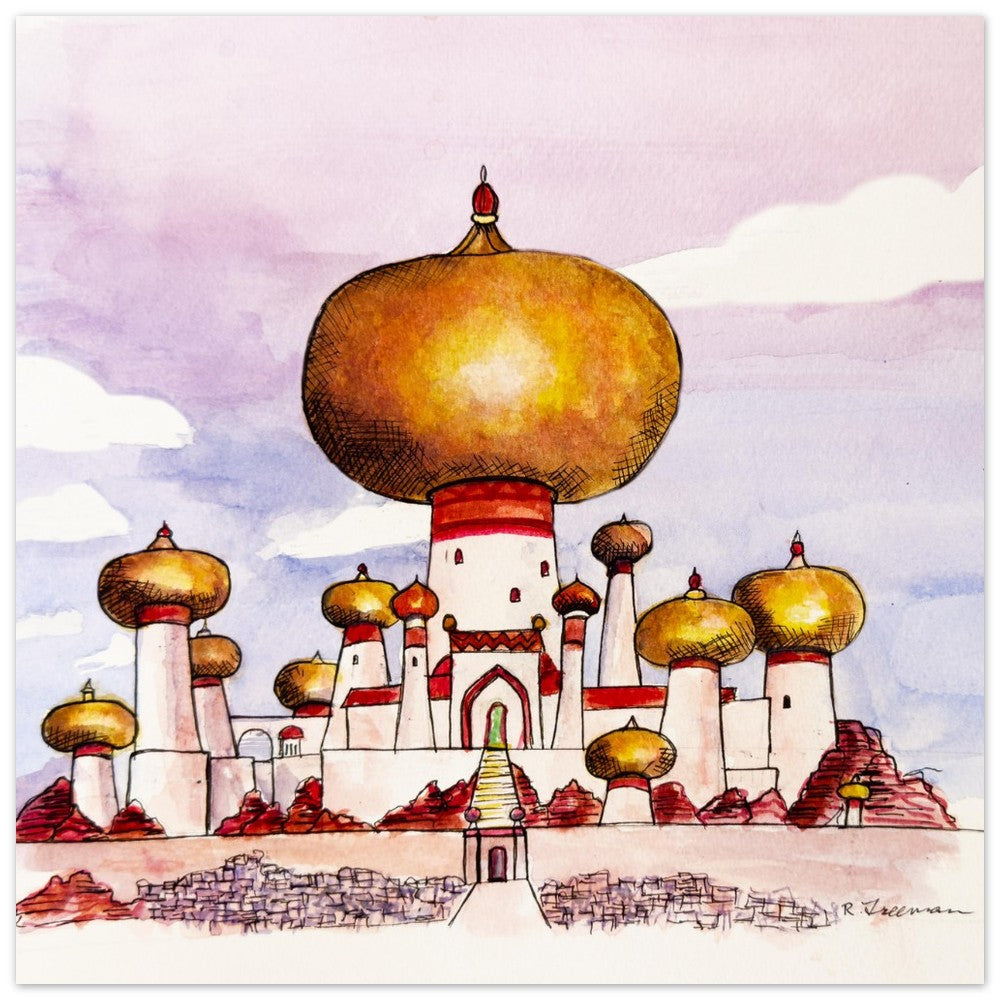 Jasmines Castle Disneys Aladdin - Watercolor Print - Premium Matte Paper Poster